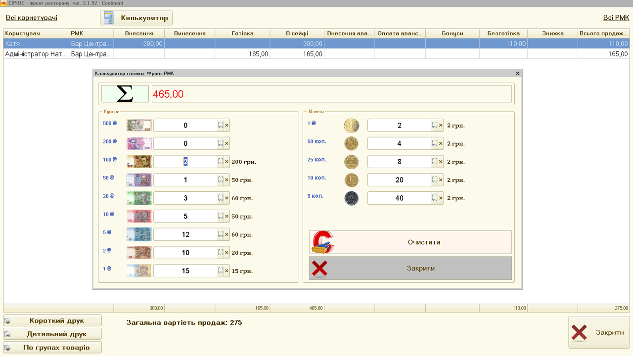 Програма обліку торгівлі в ресторані