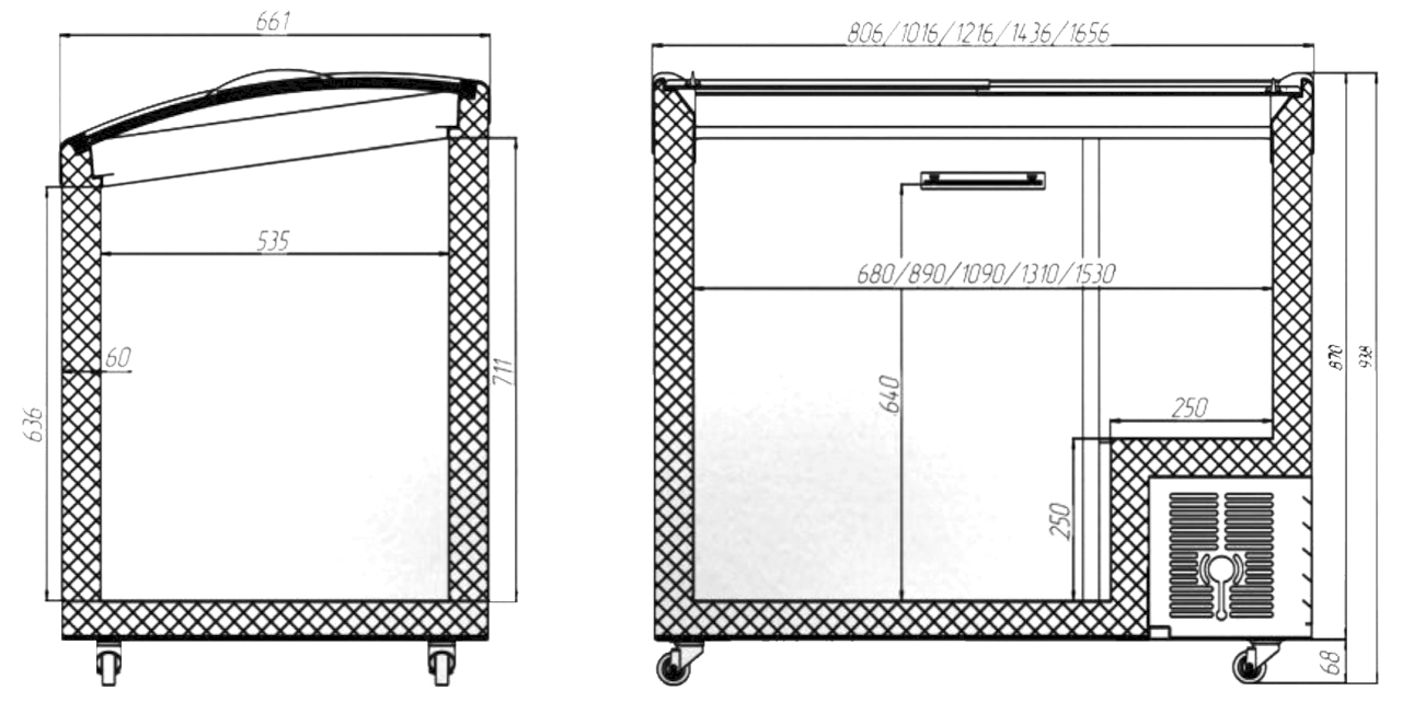 Креслення Морозильна скриня Юка з гнутим склом M400S