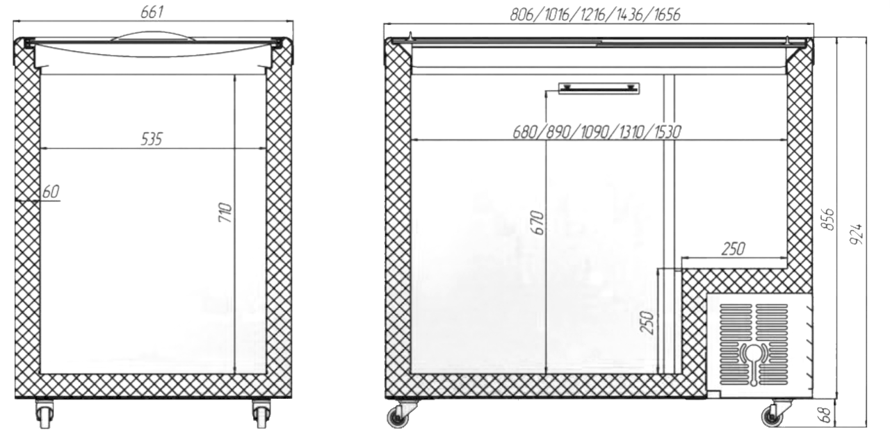 Креслення Морозильна скриня Юка з прямим склом M300P