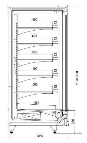 Креслення пристінної вертикальної морозильної вітрини Луїзіана LT