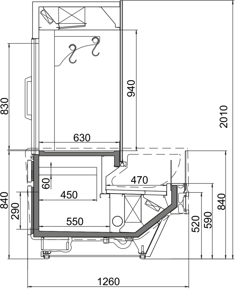 Креслення холодильної вітрини для м'яса міссурі м сold diamond crystal combi
